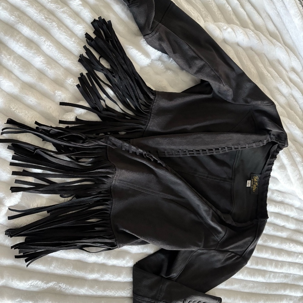 Bob Mackie Black Fringe Jacket faux suede VINTAGE
